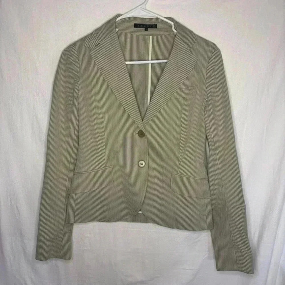 Theory Pin striped Tan White Blazer Jacket Size 2 - Picture 1 of 5